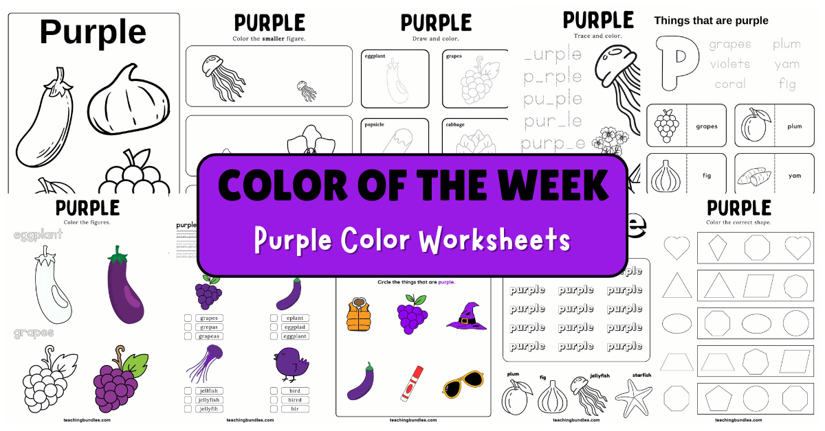 Purple Color Teaching Worksheet Templates