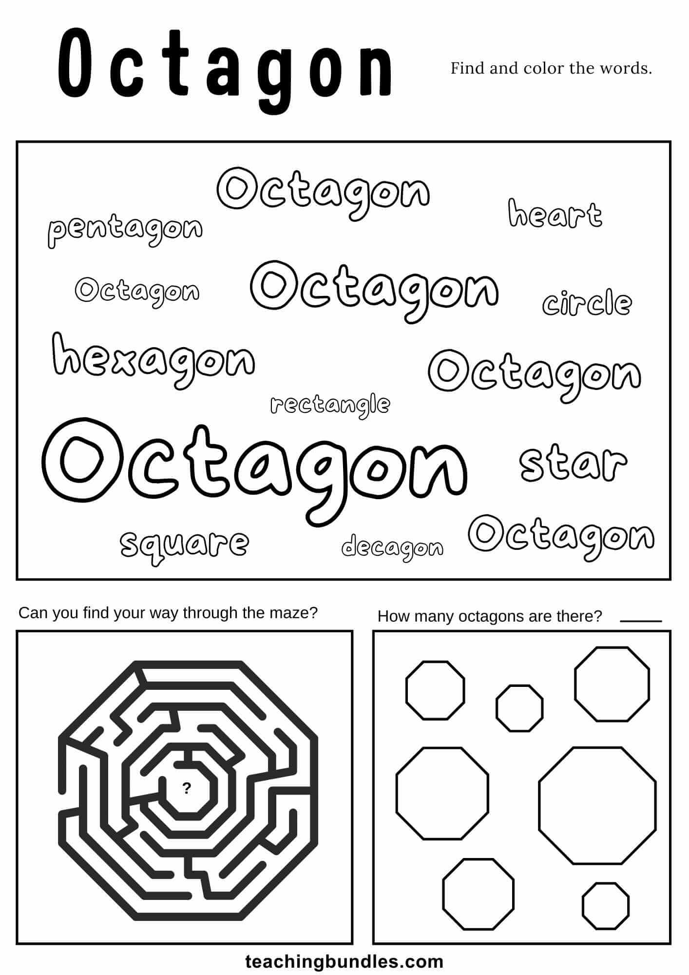 Octagon Shape Worksheets - Teachingbundles