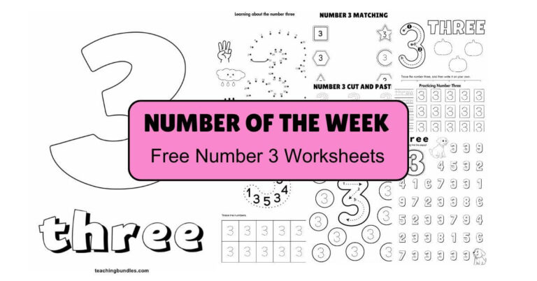 Number Three 3 Worksheets Pack