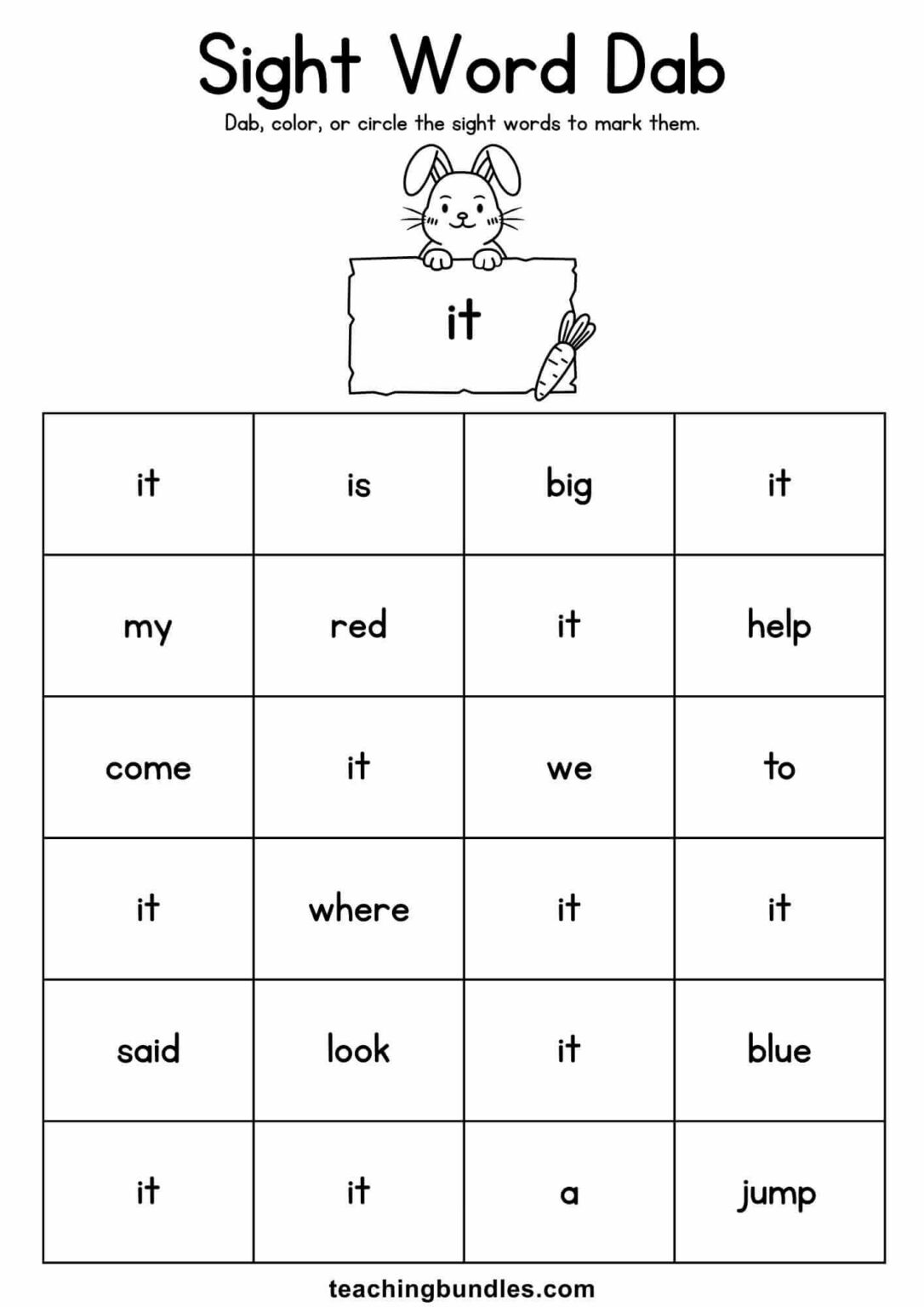 Preschool Sight Word Dab It! - Teachingbundles
