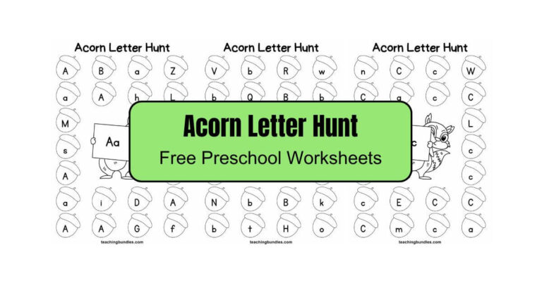 Preschool Acorn Letter Hunt Worksheets