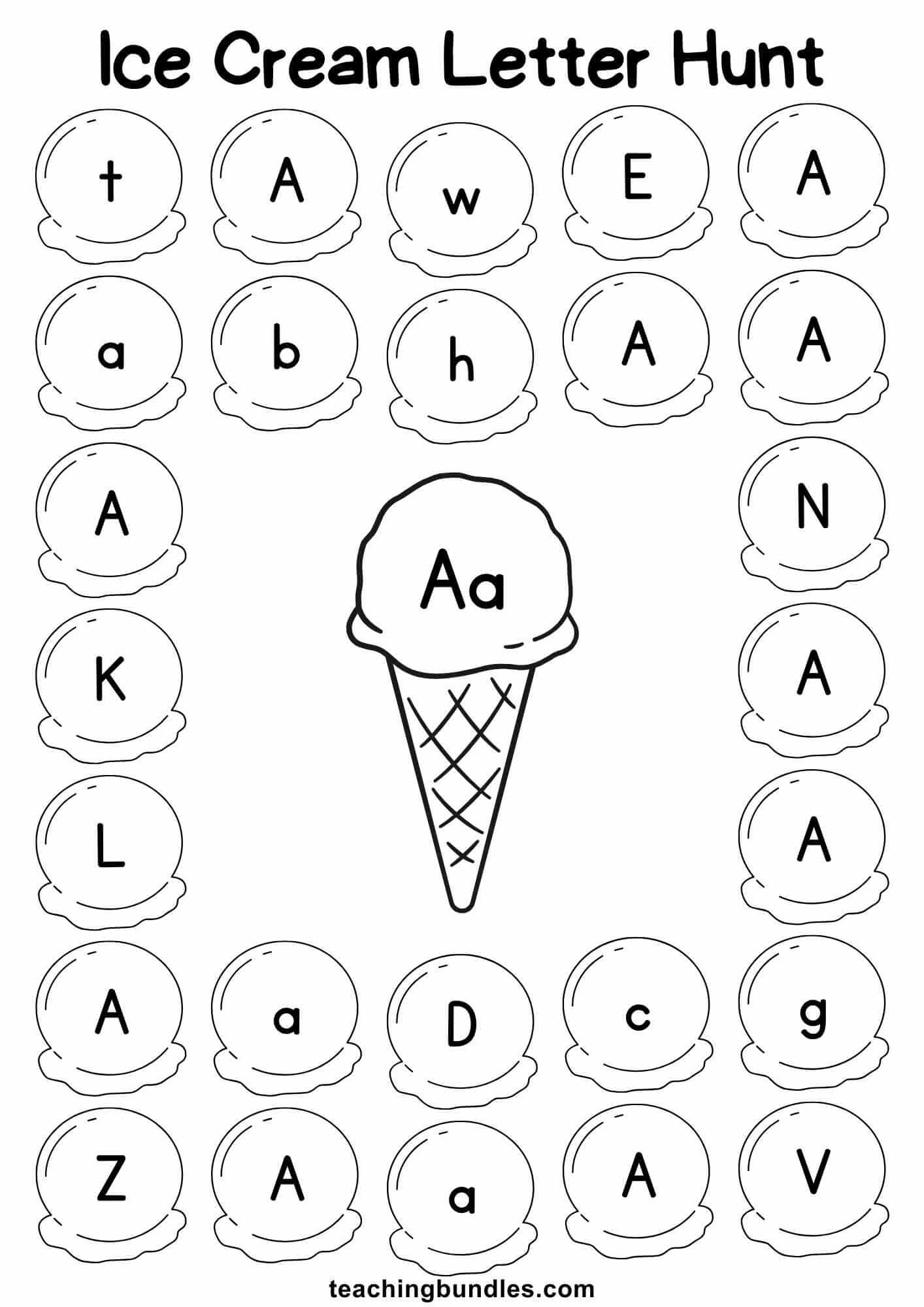 Ice Cream Letter Hunt Worksheets - Teachingbundles