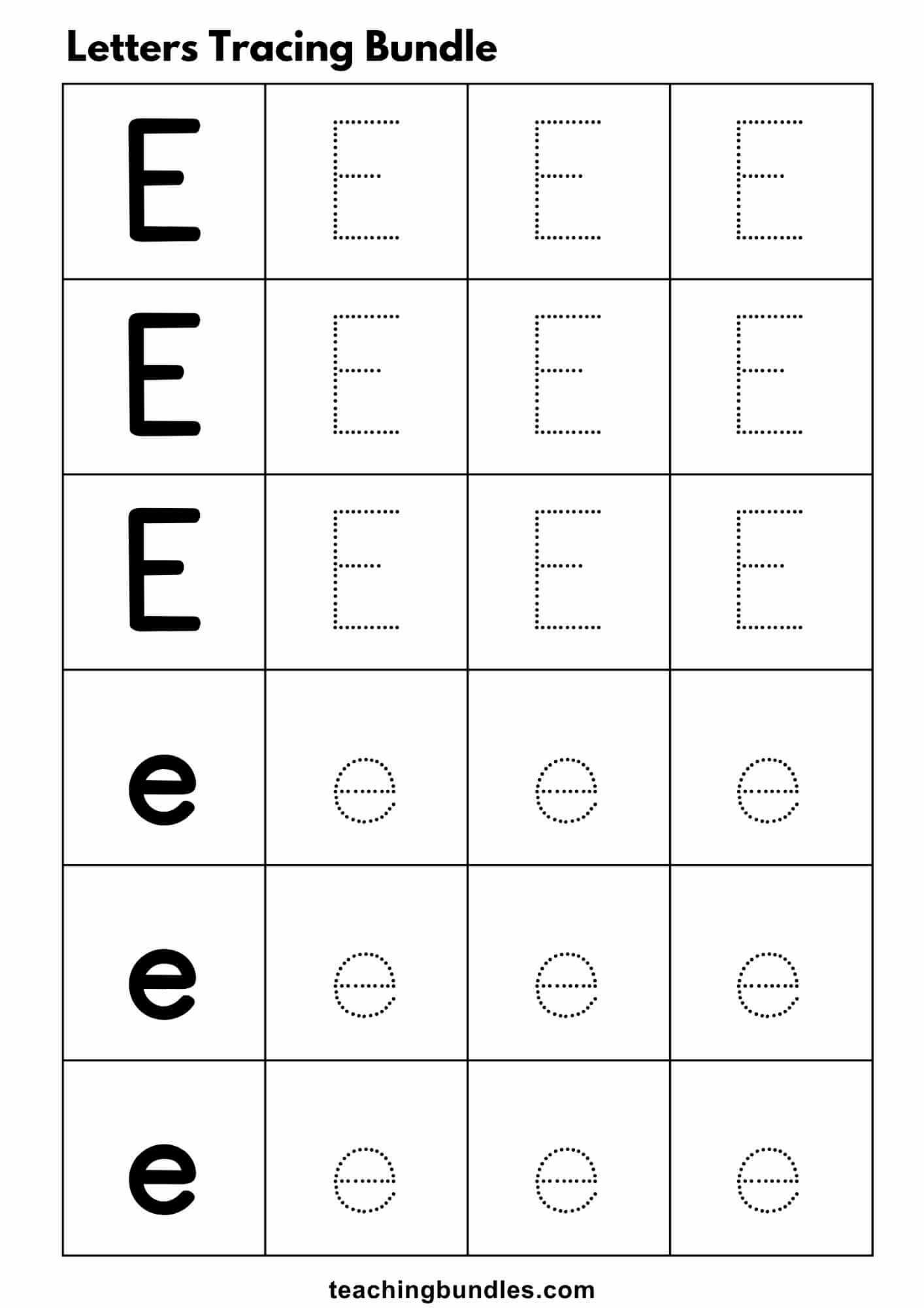 Letter E Tracing Worksheets - Teachingbundles
