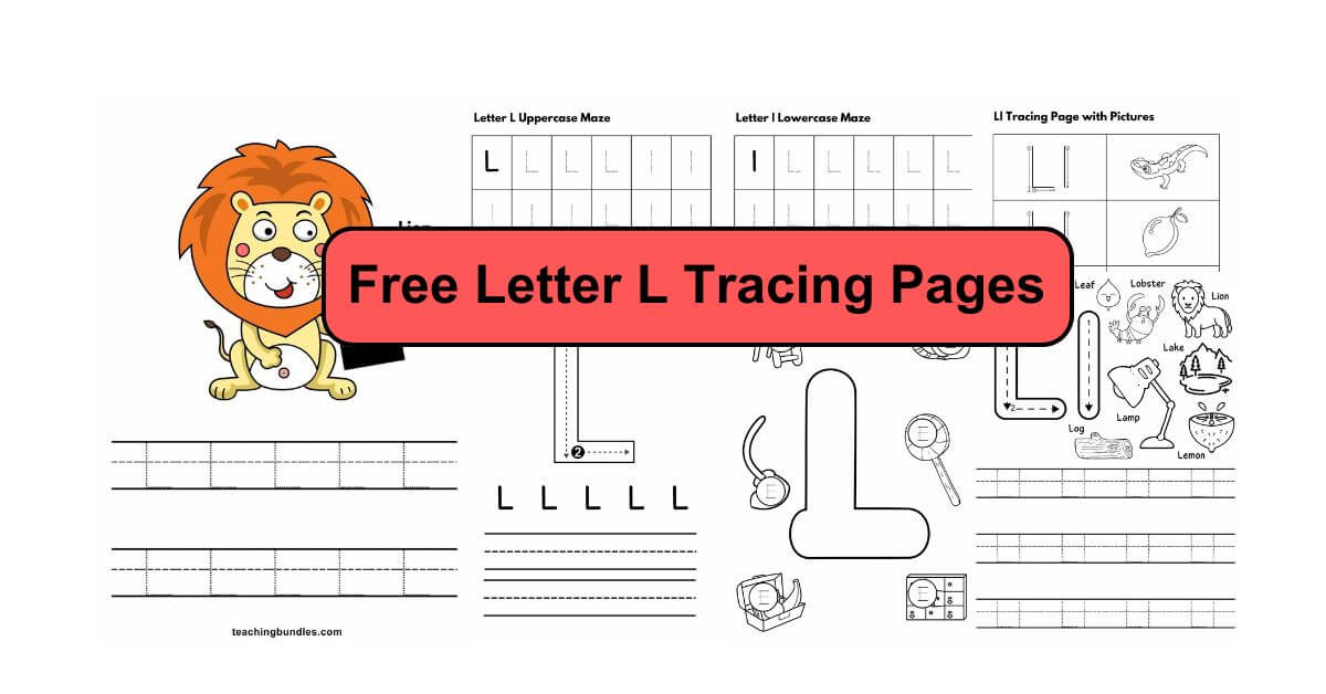 Early learners practicing letter L writing on a lined tracing worksheet with visual guides.