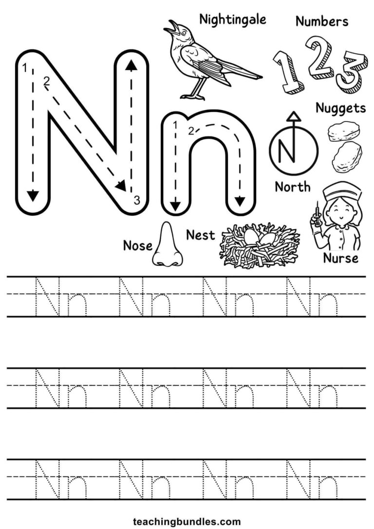 Letter N Tracing Worksheets - Teachingbundles
