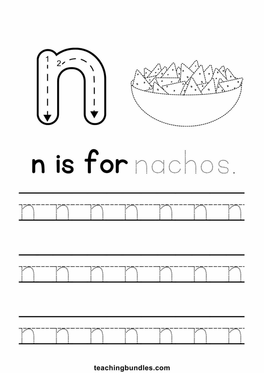 Letter N Tracing Worksheets - Teachingbundles