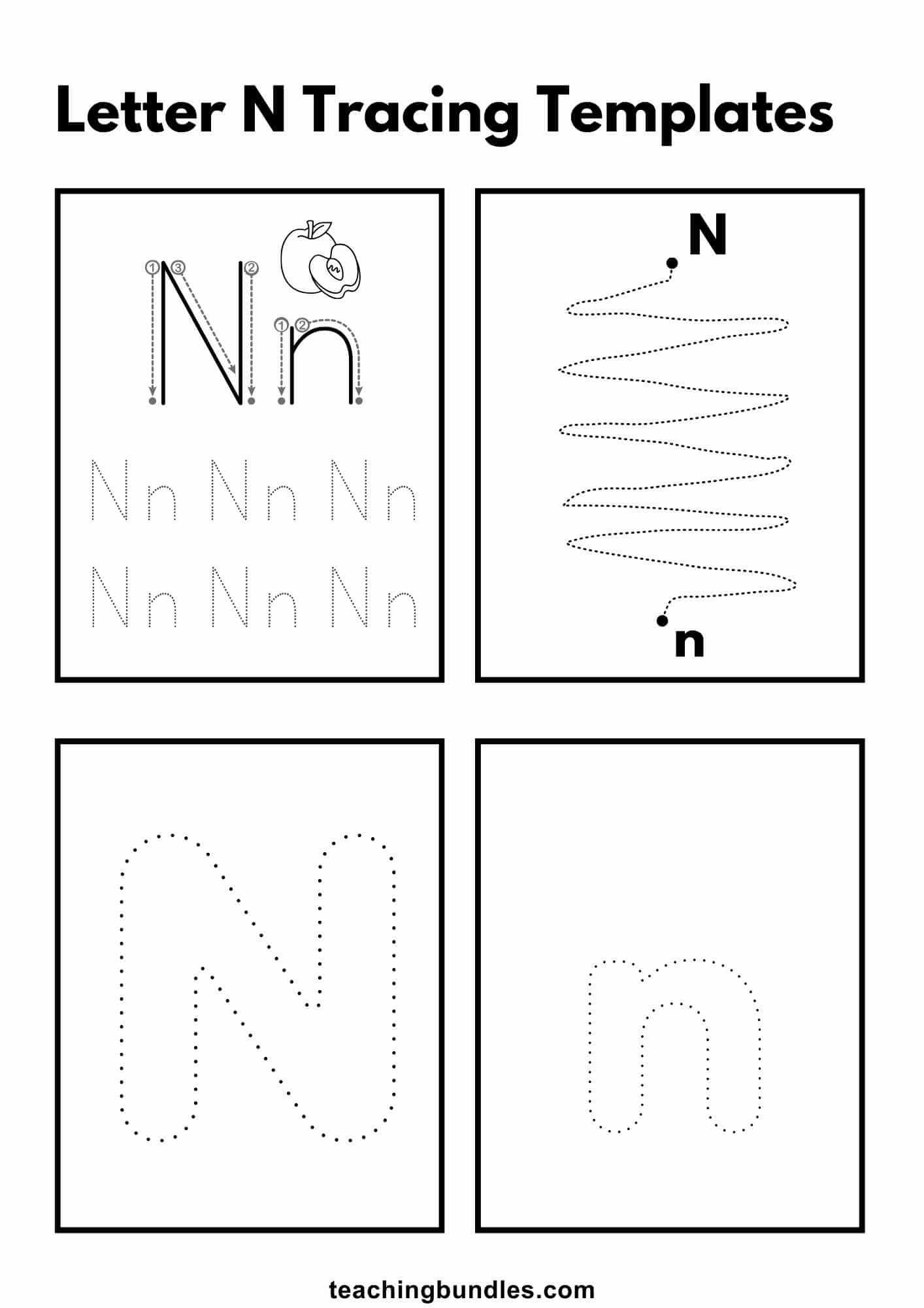 Letter N Tracing Worksheets - Teachingbundles