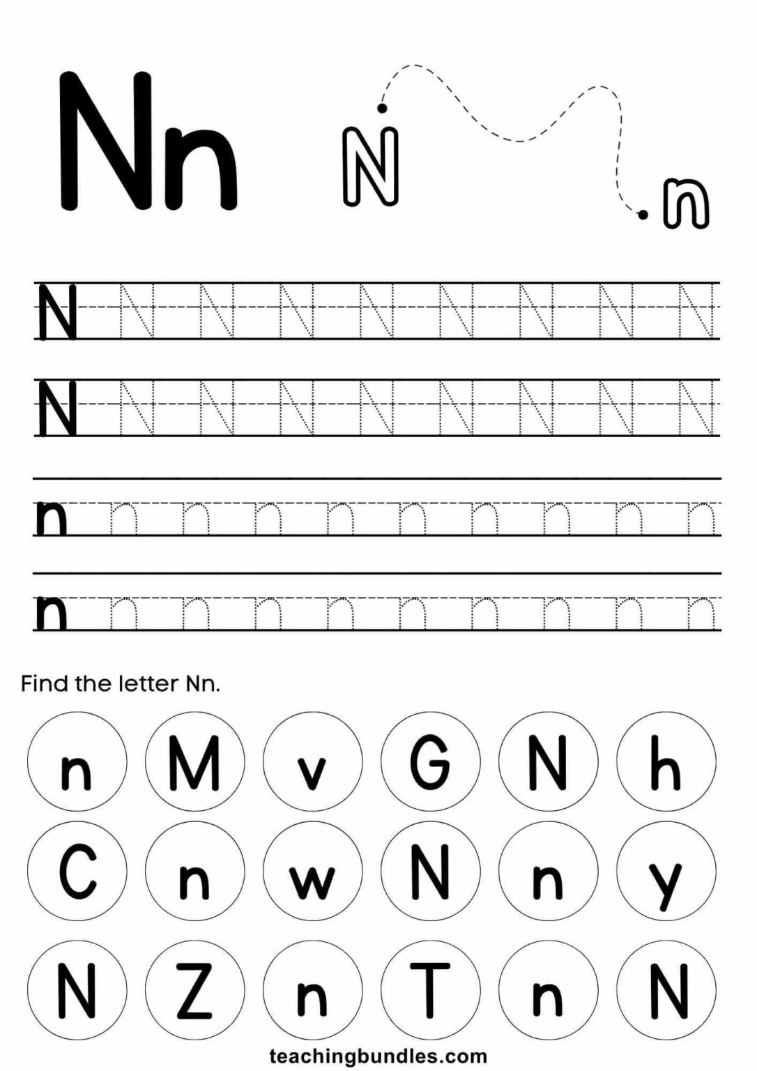 Letter N Tracing Worksheets - Teachingbundles