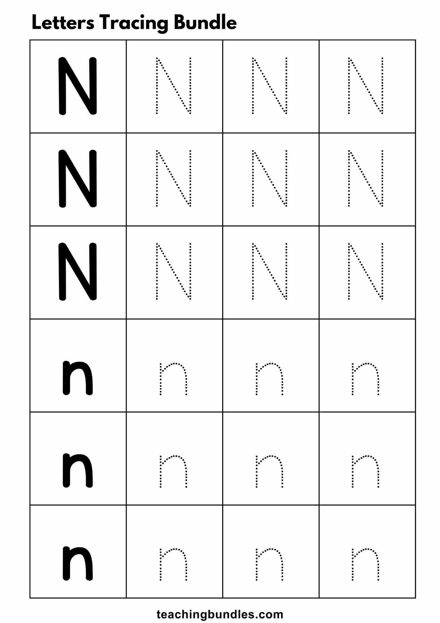 Letter N Tracing Worksheets - Teachingbundles