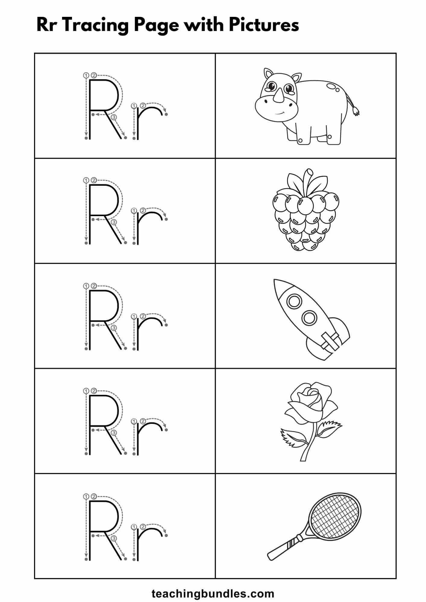 Letter R Tracing Worksheets Teachingbundles