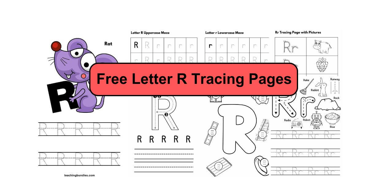 Multiple pages of printable letter R tracing sheets designed for early learners to practice writing uppercase and lowercase R with tracing guides and engaging exercises.