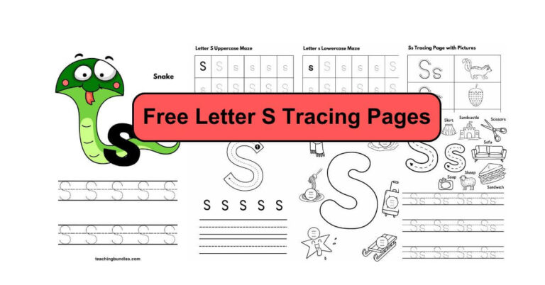 Alphabet letter S tracing worksheets for kids to improve fine motor skills and letter formation.