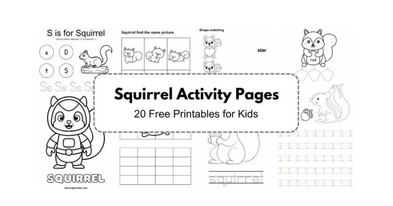 Collection of squirrel-themed learning pages designed to make studying enjoyable for kids.