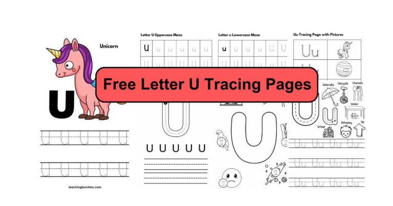 Printable tracing sheets centered around the letter U, designed to provide varied handwriting practice for young learners, whether in the classroom or at home.