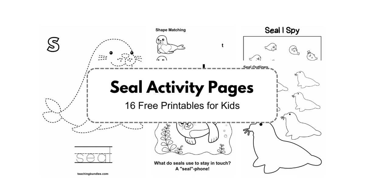 Educational seal-themed worksheet pages with tracing, matching, and other interactive activities for kids.