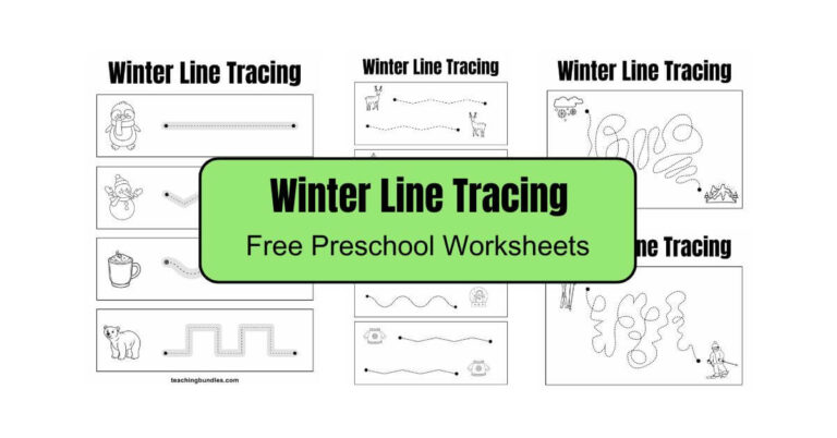 Printable line tracing worksheets featuring winter elements for early learners.