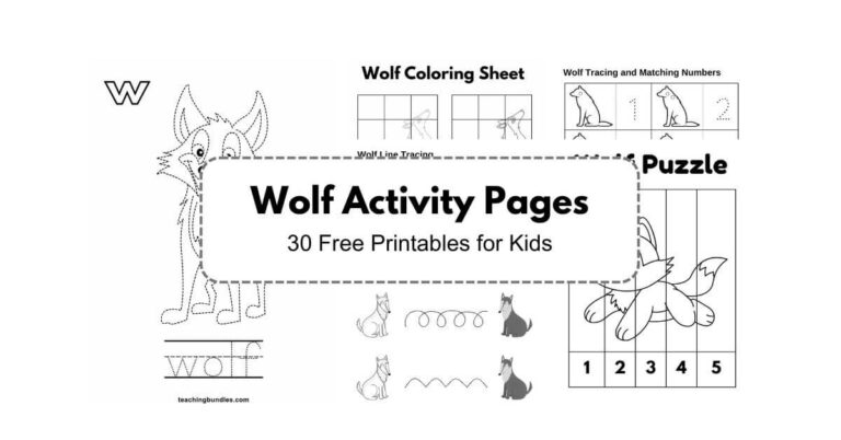 Printable wolf activity sheets and crafts designed to teach about wolves.