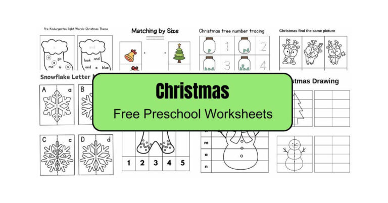 Christmas holiday themed printable worksheets for kids including math and literacy activities.