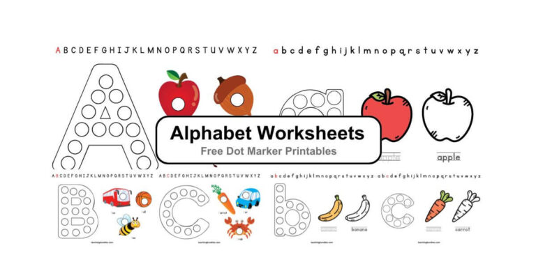 Alphabet dot marker activity sheets for toddlers and preschoolers.