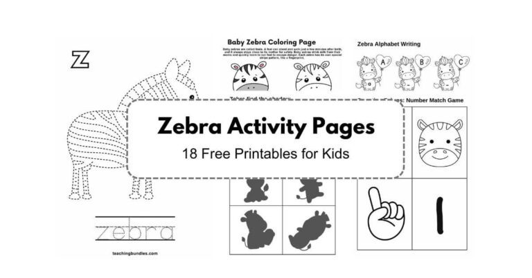 Zebra themed learning worksheets for children.