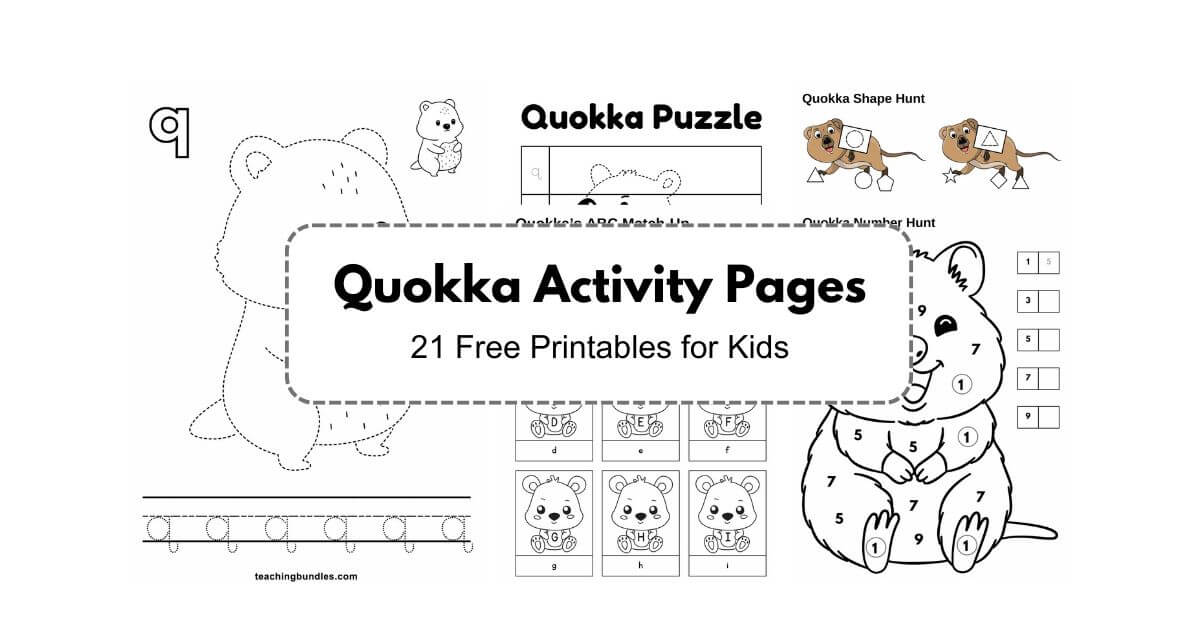 Quokka themed kindergarten worksheets for early learning.