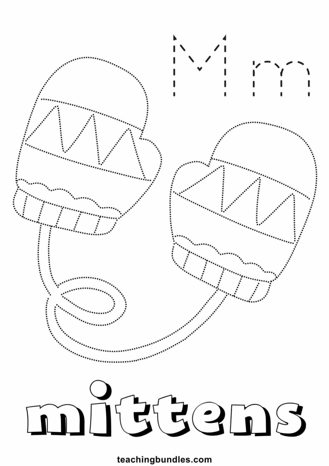 Tracing Mitten Pattern Mittens Tracing Worksheets - Teachingbundles