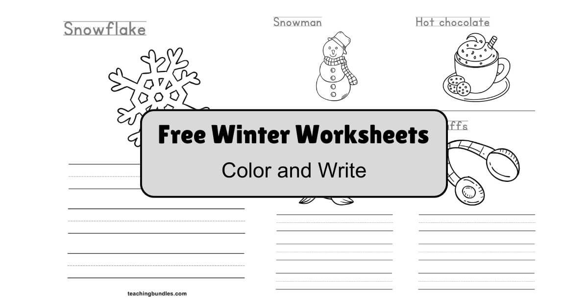 Fun winter worksheets for kindergarten featuring coloring pages and writing practice with seasonal words.