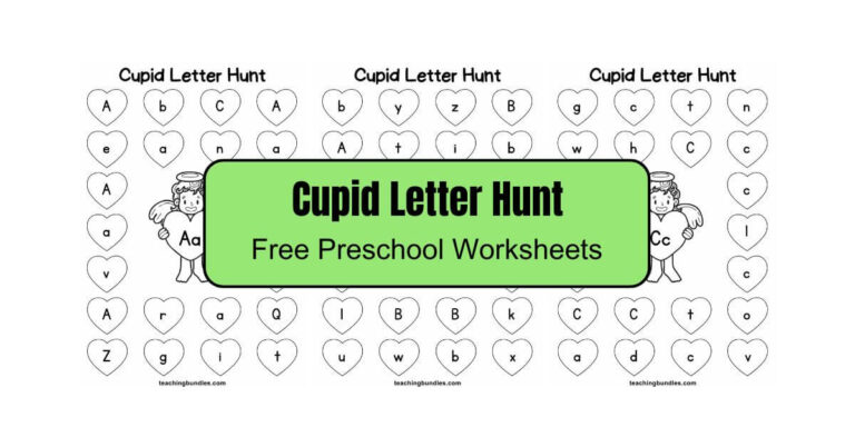 Cupid Letter Hunt Worksheet Set for Preschool Literacy Skills.