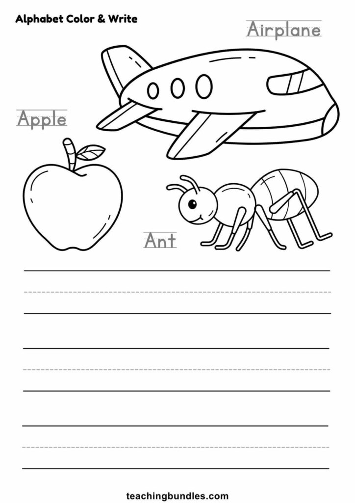 Alphabet Color and Write Worksheets - Teachingbundles