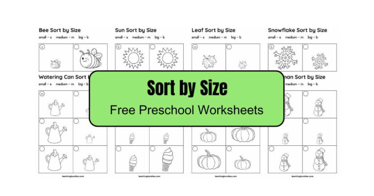 Printable preschool sort by size activity sheets for kids.