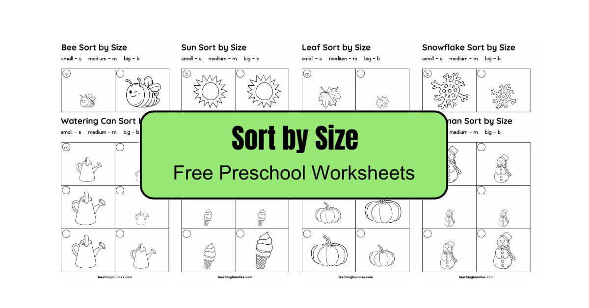 Printable preschool sort by size activity sheets for kids.