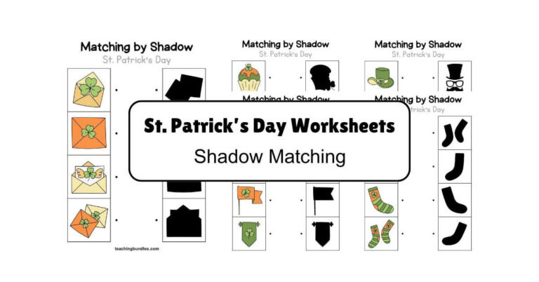 St. Patrick’s Day shadow matching worksheets for preschool learning.
