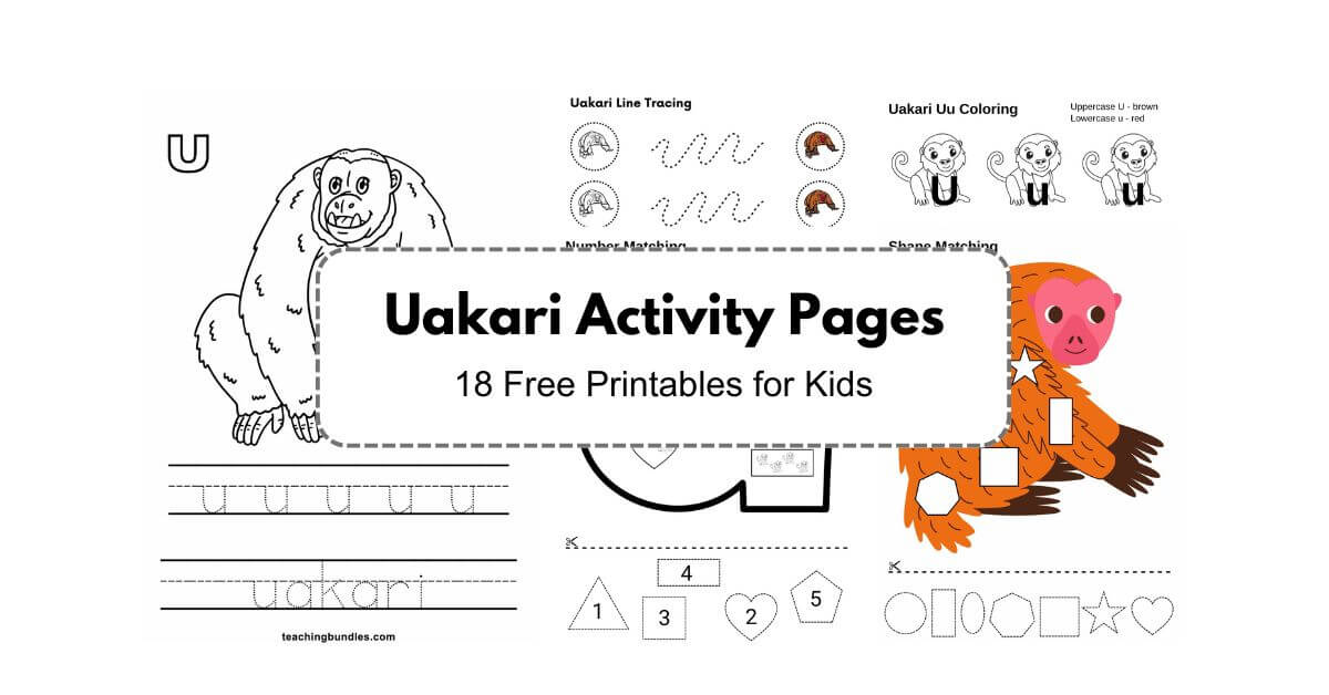 Uakari activity printables for preschool and kindergarten students.