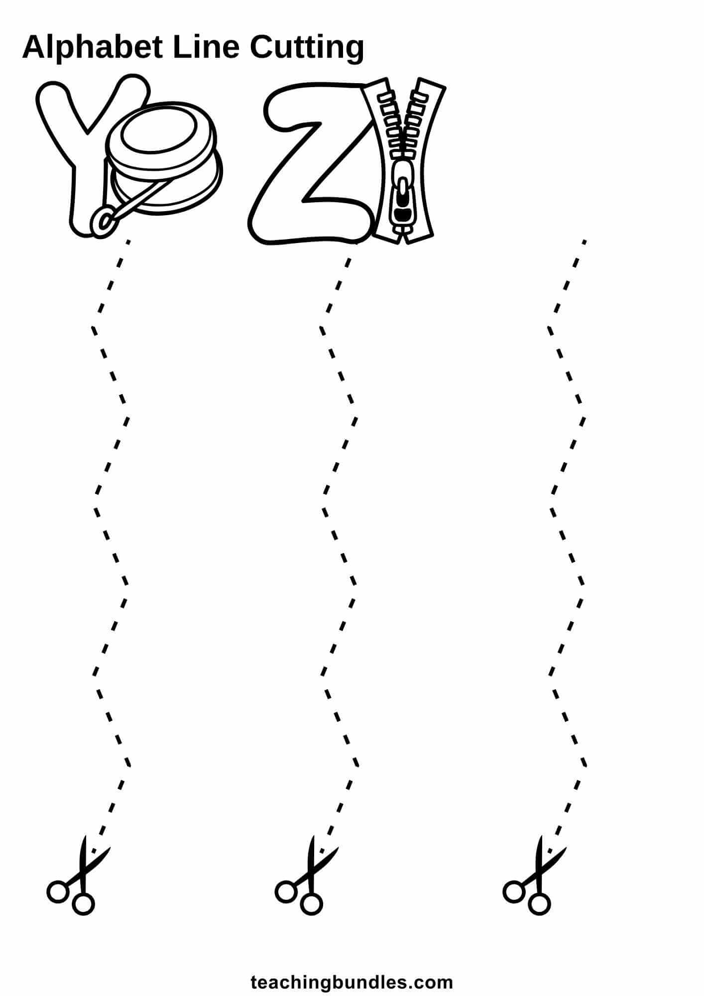 Alphabet line cutting Y yo-yo, Z zipper to scissors.