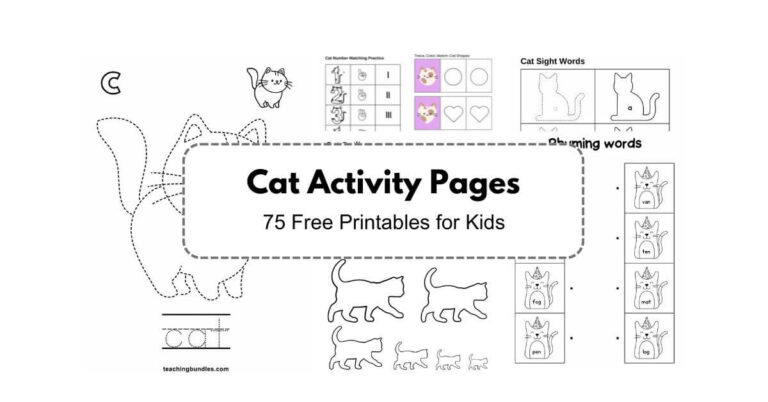 Cat-themed preschool activity pages for early learning.
