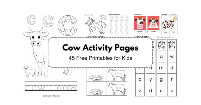 Preschool and Kindergarten Cow Printables for Foundational Learning.