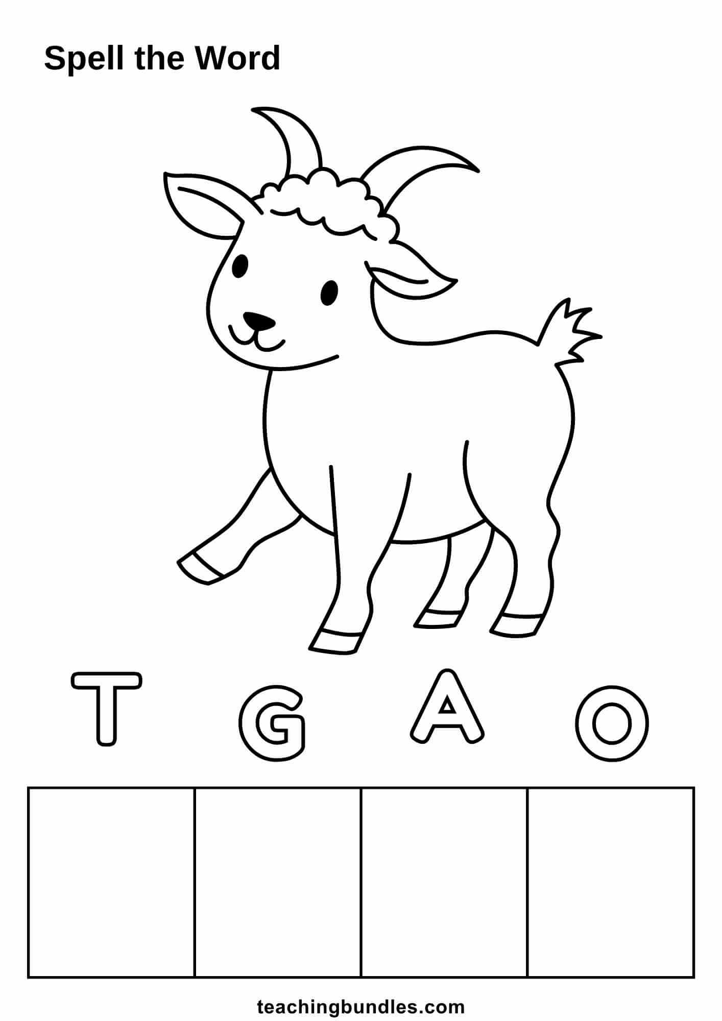 Printable goat spelling activity page
