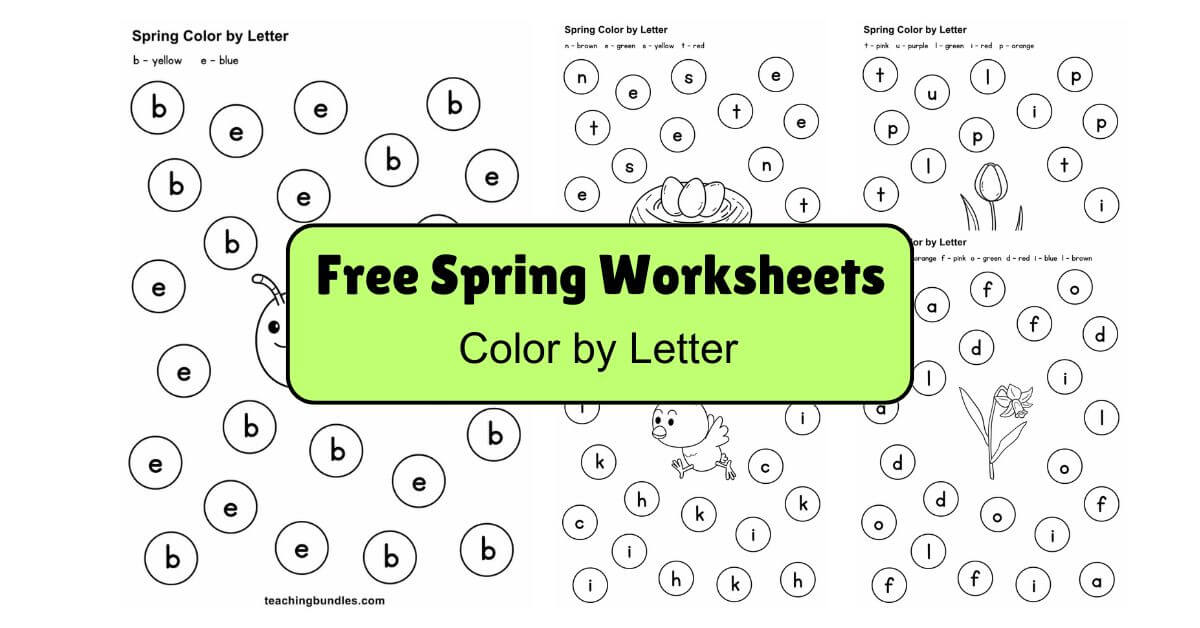 Spring-themed color by letter printable pack for kids.