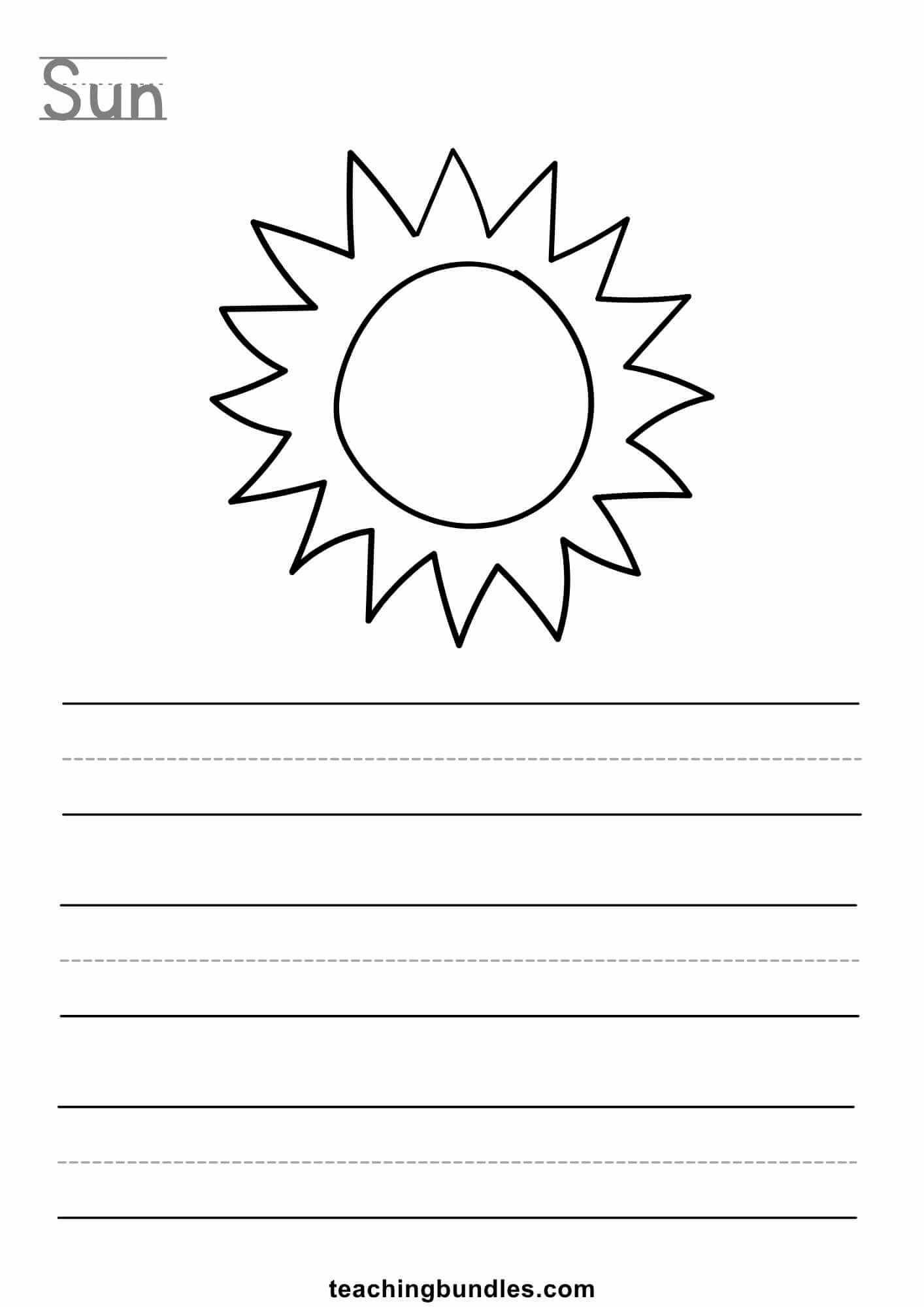 Summer sun color and write practice page