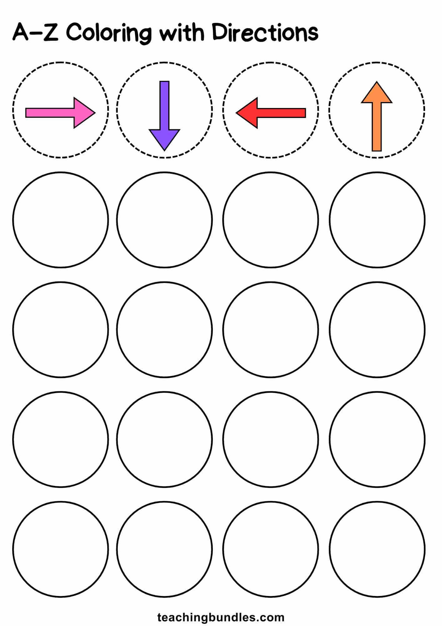 Worksheet template for children’s direction and coloring activity.