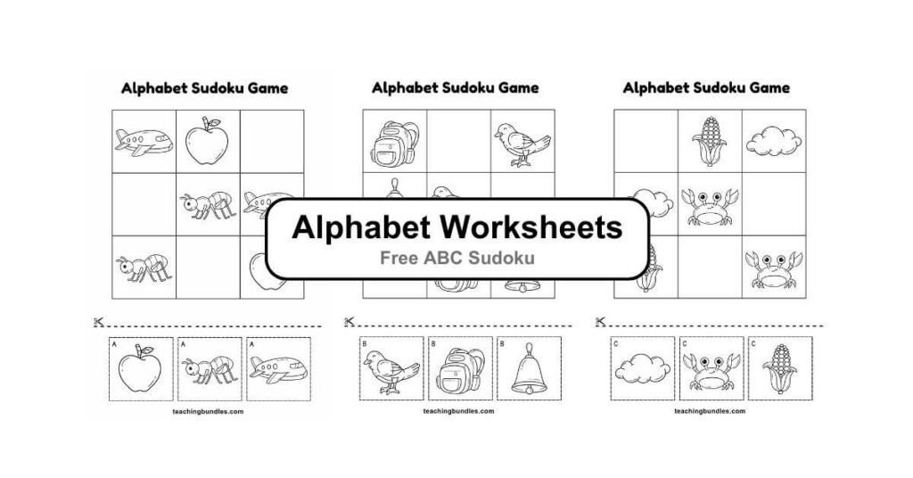 Alphabet Sudoku printable worksheets and puzzle bundle