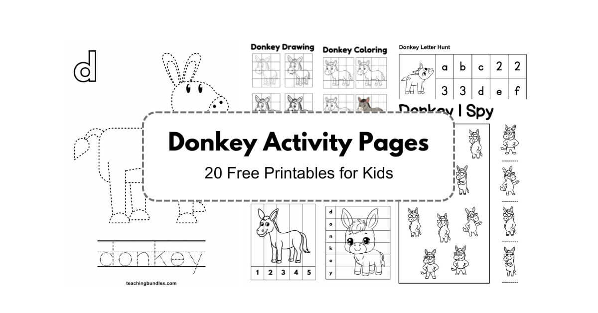 Preschool donkey learning activity pages