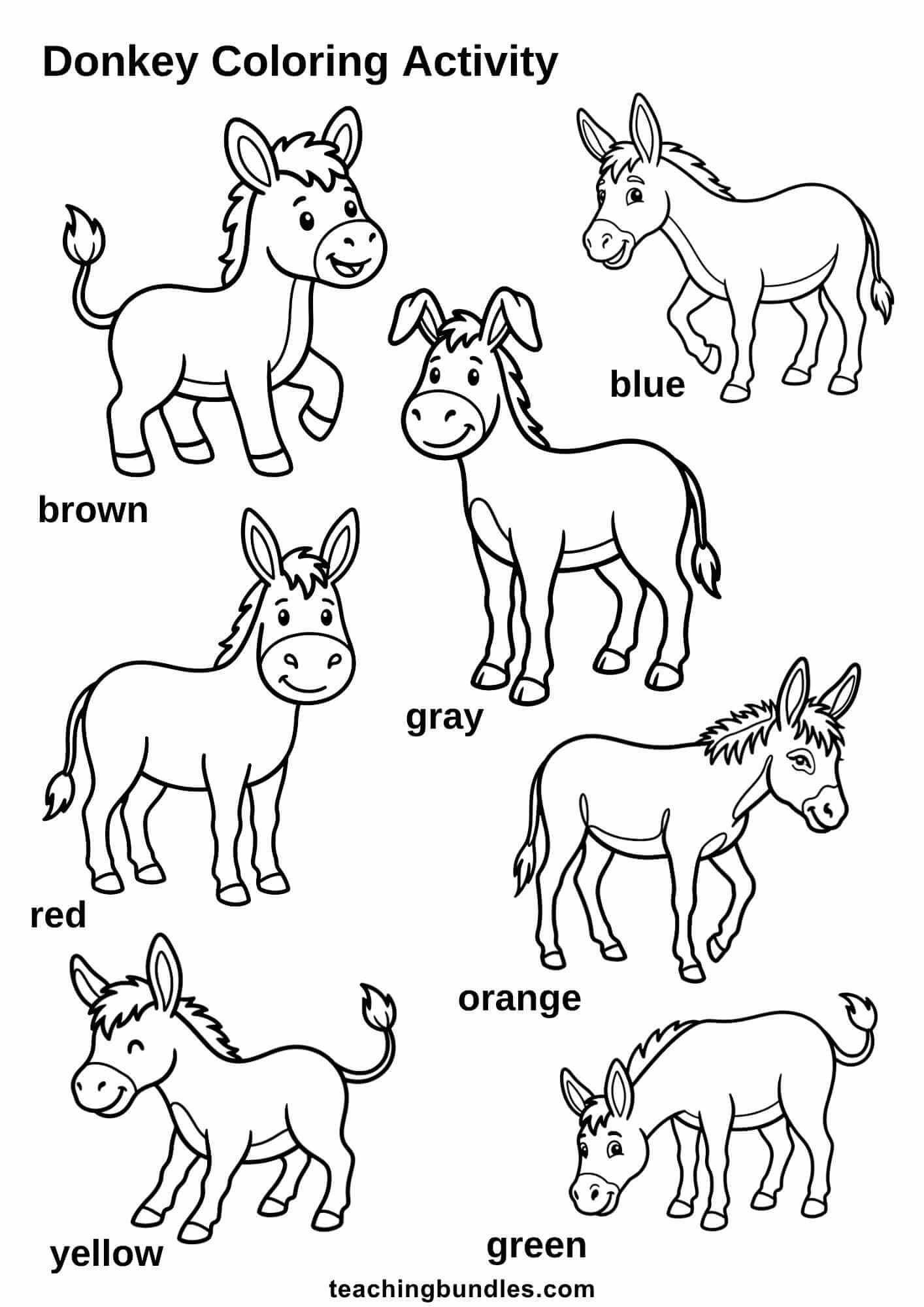Farm animal donkey coloring sheet preschool