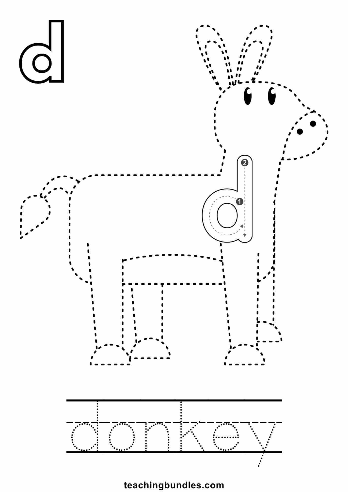 Donkey tracing sheet for kids