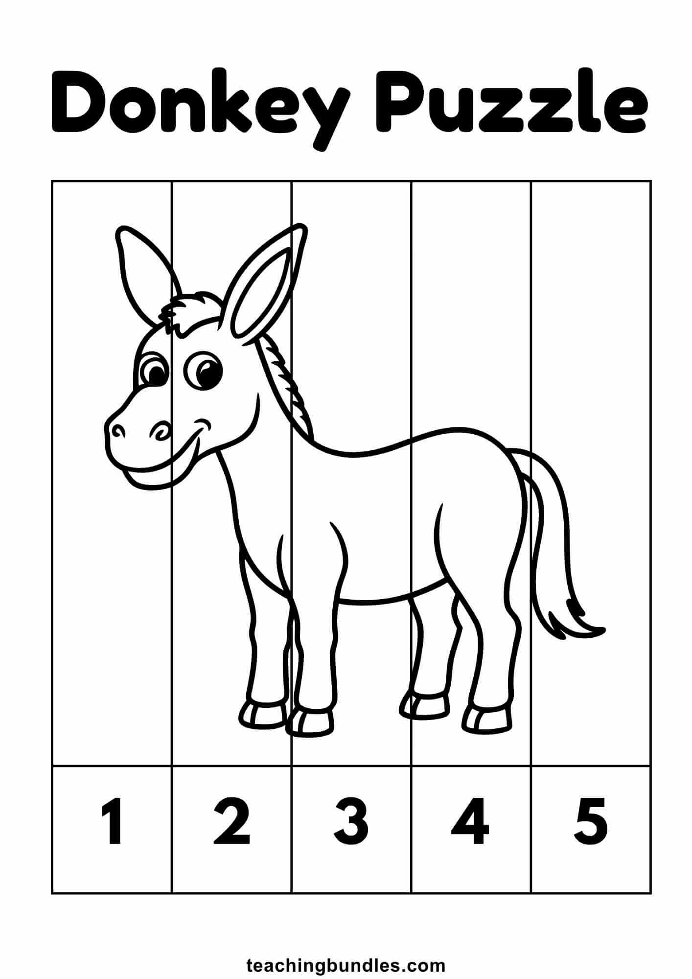 Donkey number match puzzle worksheet