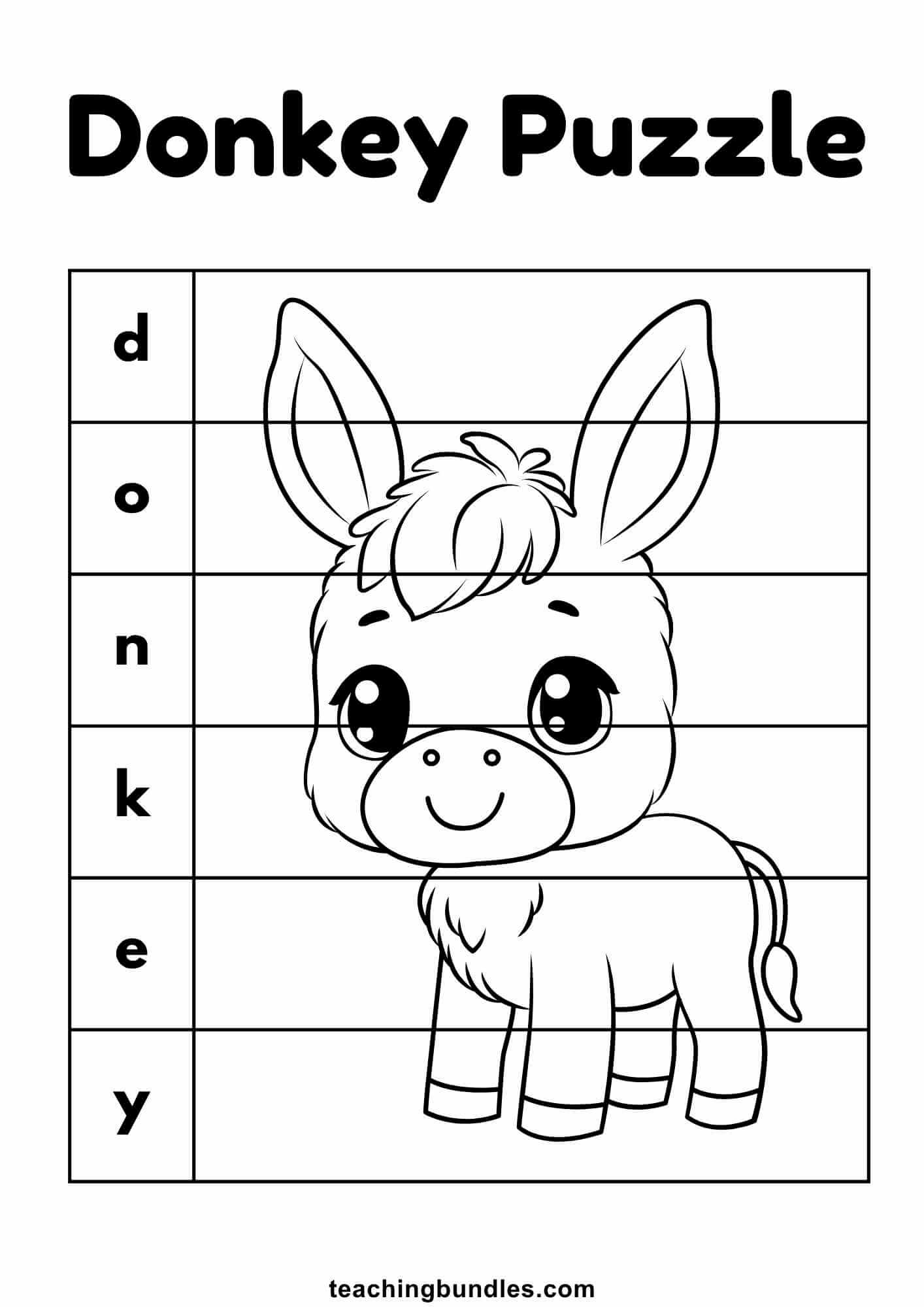Printable donkey word puzzle sheet