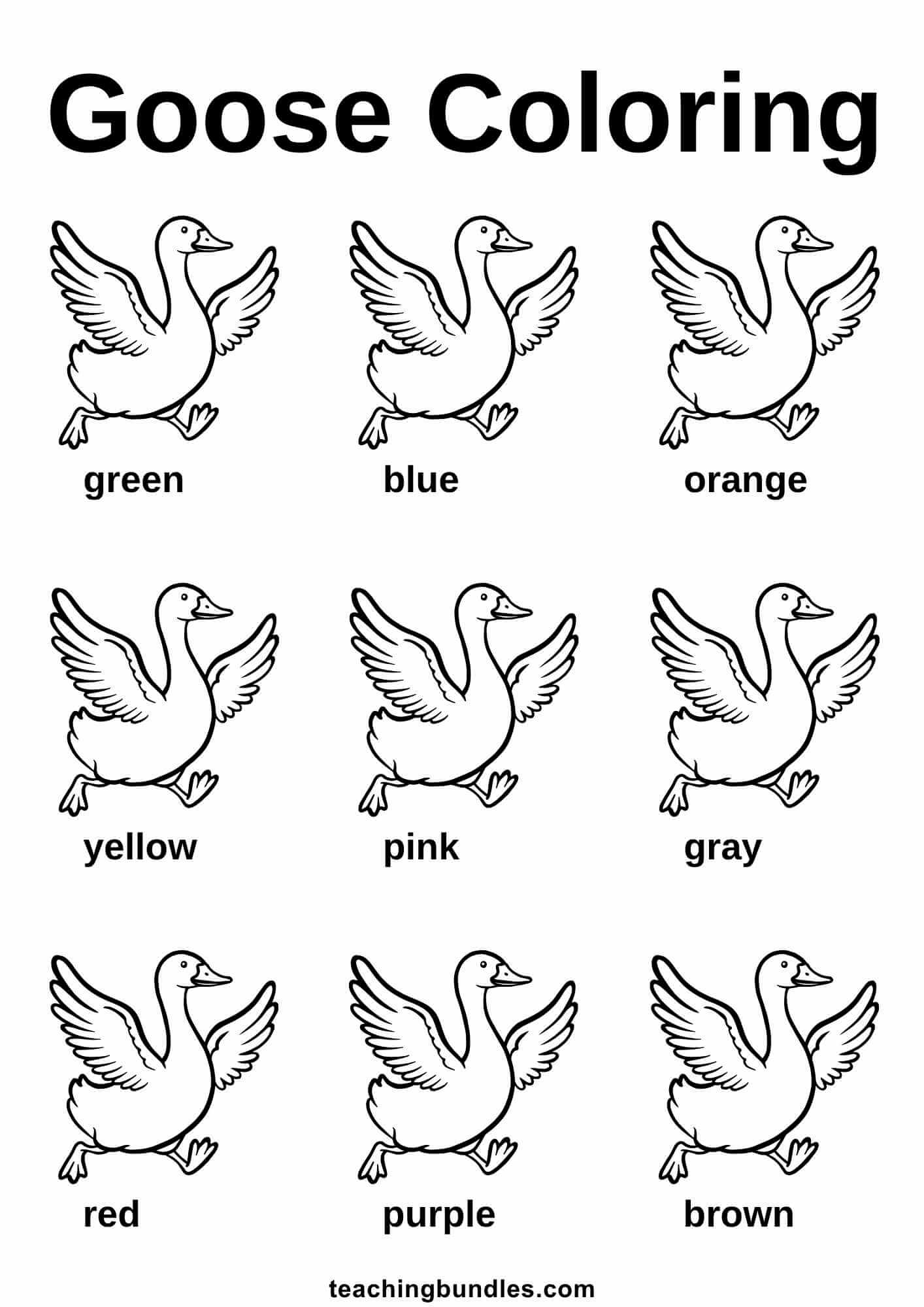 Goose coloring sheet for kindergarten