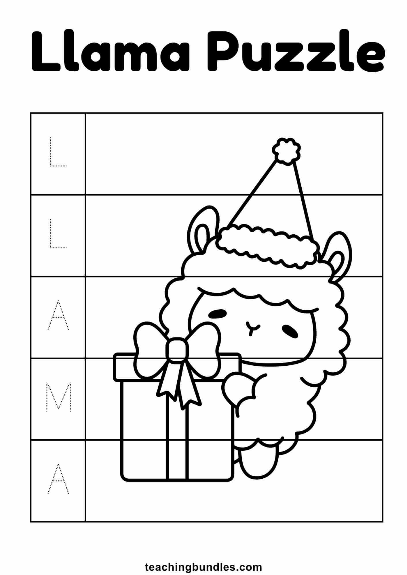 Llama word puzzle trace and color