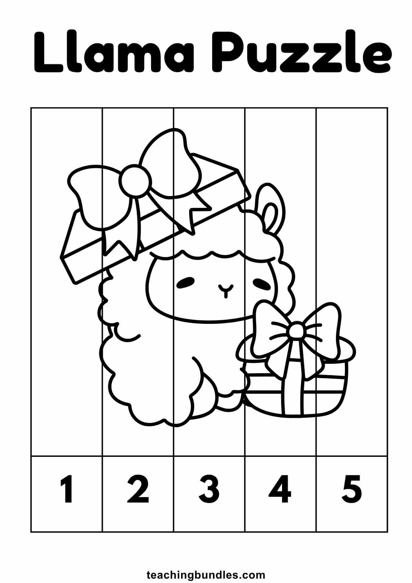 Llama number puzzle for preschoolers