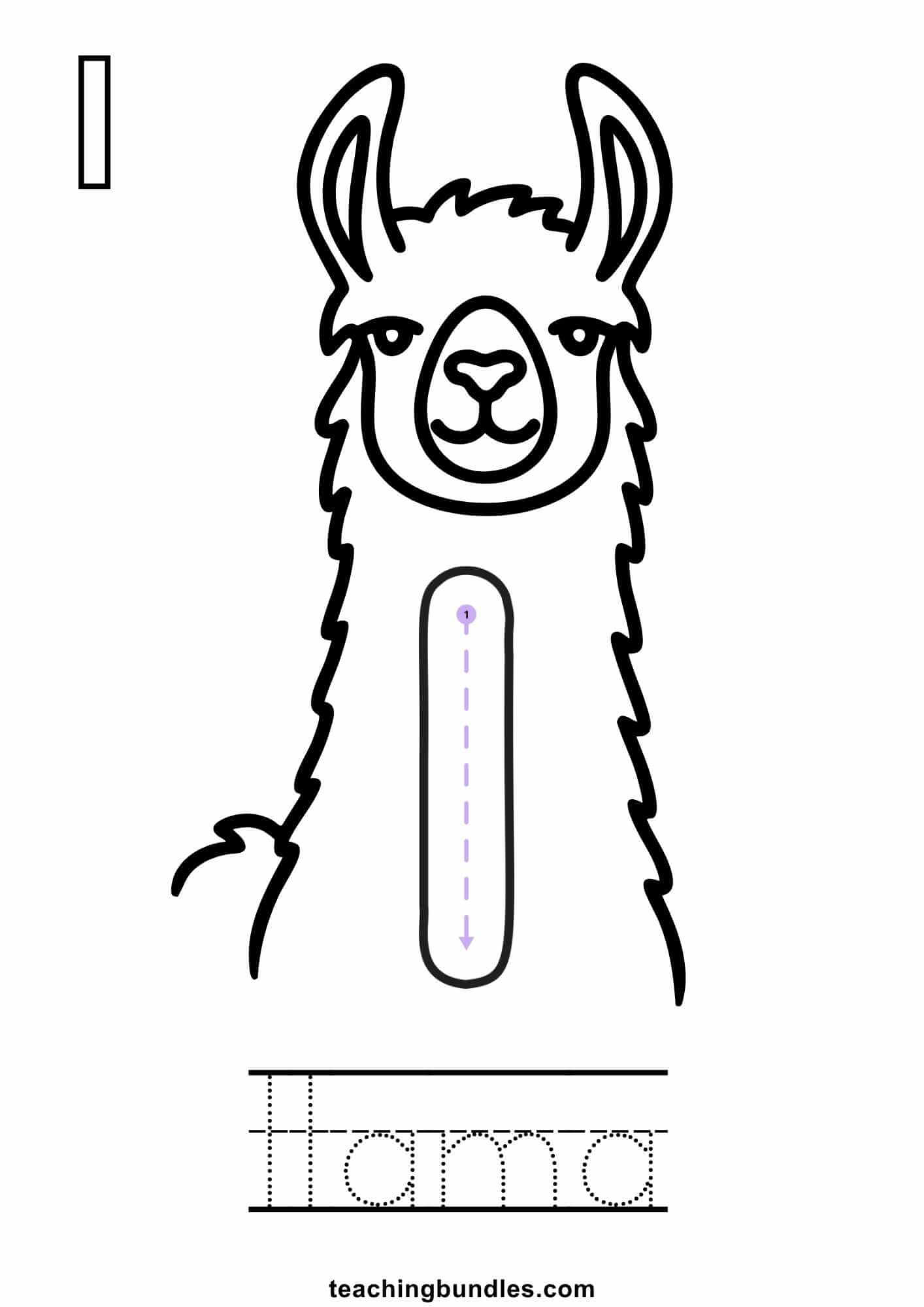 Llama tracing sheet for kids